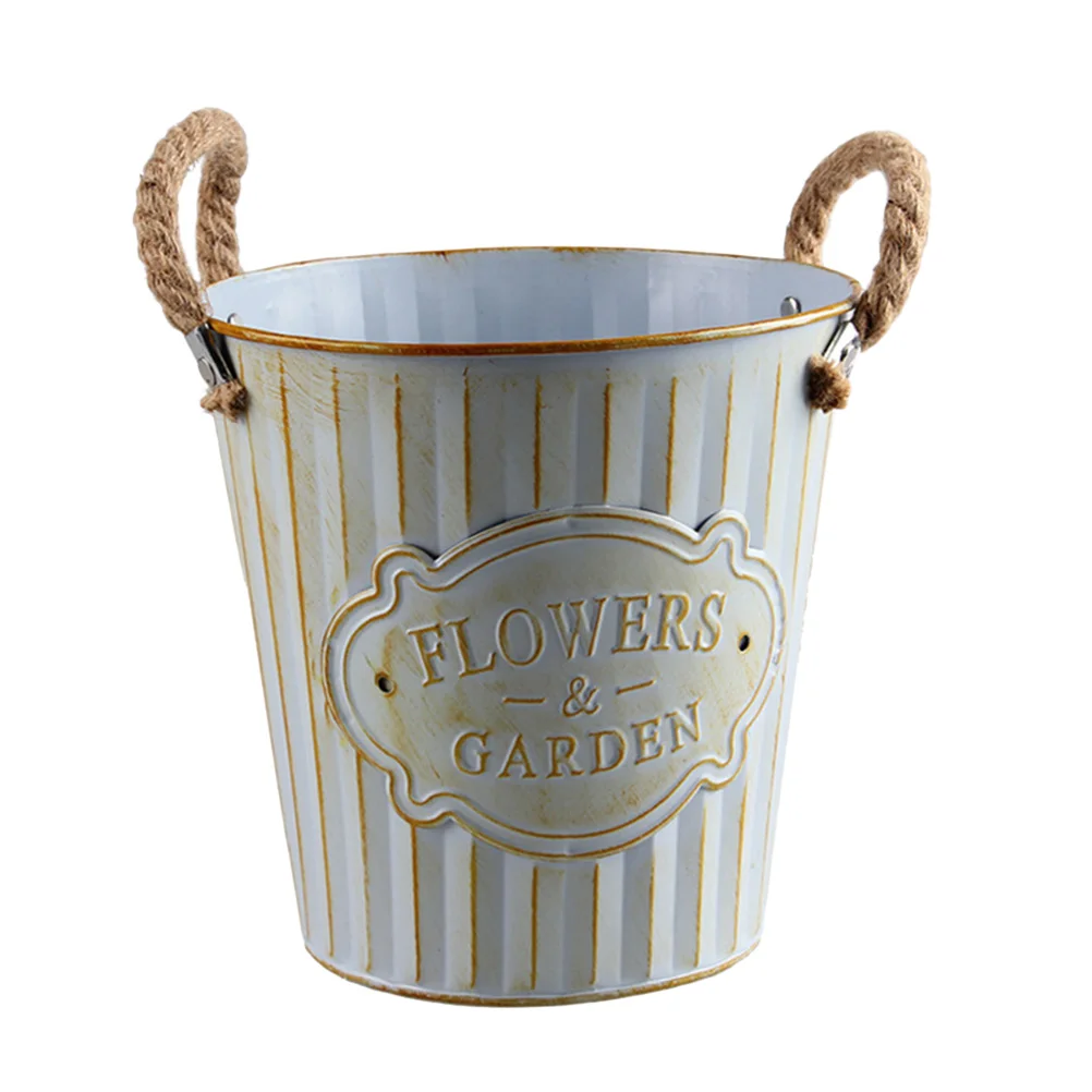 

Vintage Tin Bucket Heart Shape Rope Design Decorative Vase Set Gift Box French Country Home Office Rustic Flower Pot Flower