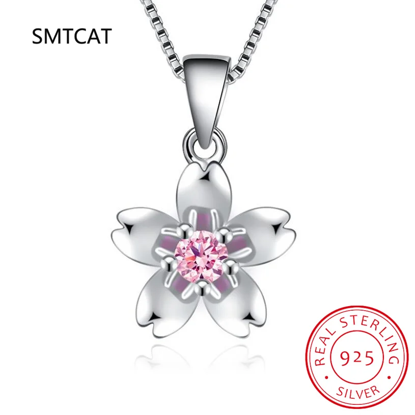 925 Sterling Silver cherry blossom Necklaces & Pendants For Women Fashion Lady Festival Gift Sterling-silver-jewelry