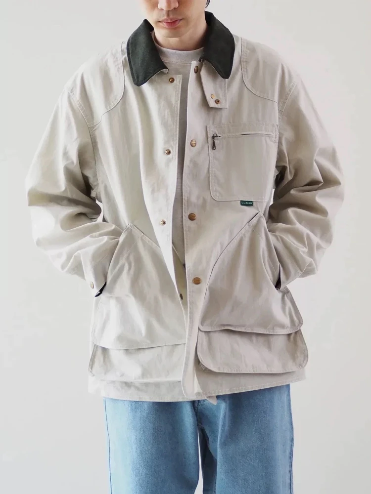 Chaqueta de Caza Vintage Informal Unisex de Edición Limitada LLBean, Abrigo Impermeable de Algodón de Manga Larga para Hombre...