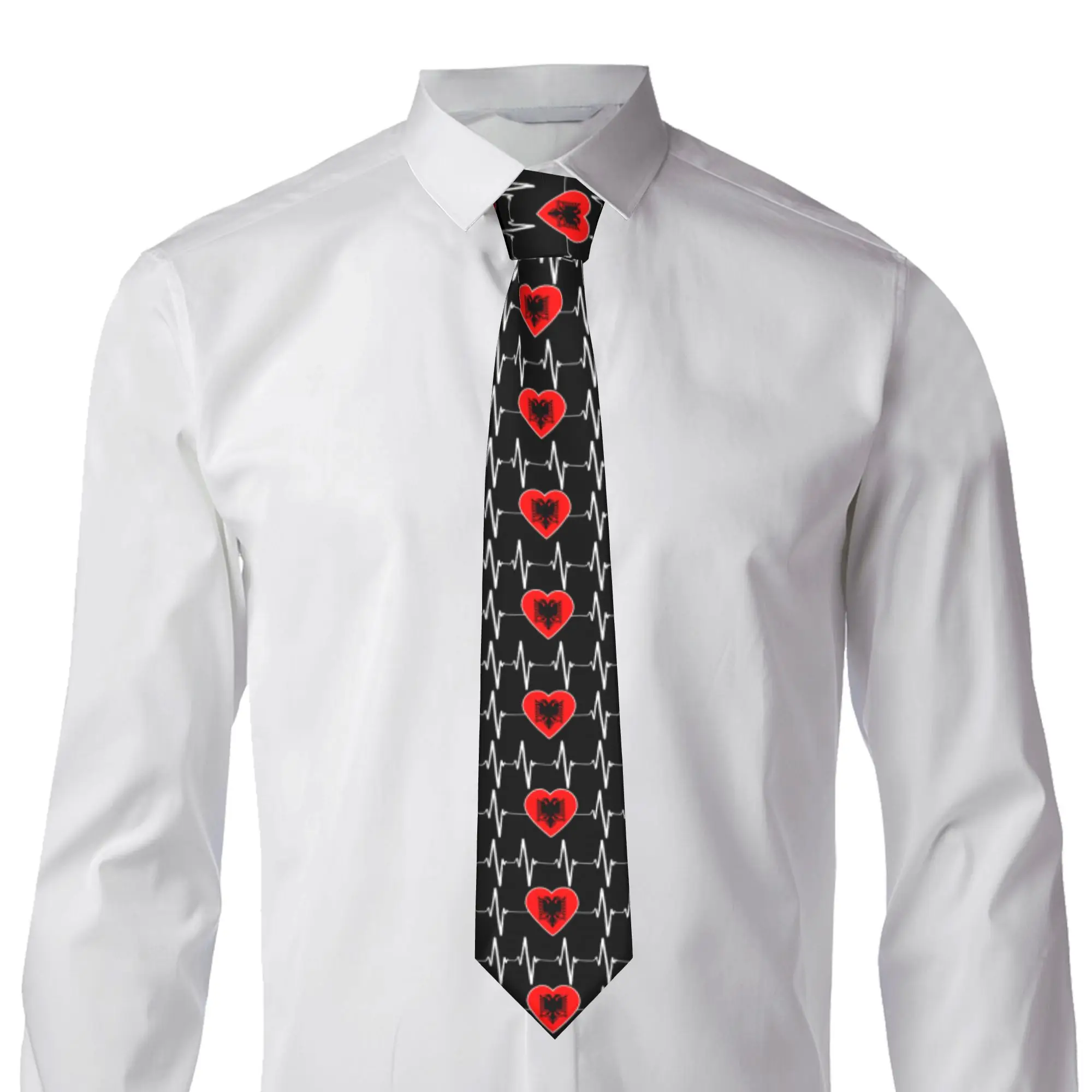 Albanian Heartbeat I Love Albania Flag Heart Family Tie Men Fashion Eagle Pride Patriotic Silk Office Neckties