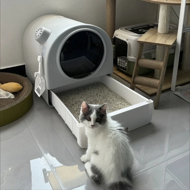 Large Enclosed Air Purifying Cat Litter Box, Anti-Splash Odor-Proof Toilet for Indoor Cats, Easy-Clean Spacious Kitty Tray