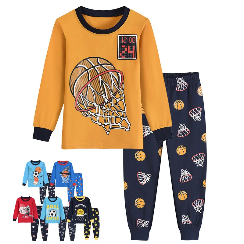Little Hand Boys Long Sleeve Pajama Set Sport Theme Print Cotton Two Piece Home Wear for Spring Autumn 3‑10 Years Kids Clothing