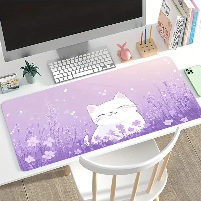 

Large Smiling White Cat Gaming Mouse Pad Rubber Anti slip Computer Laptop Desktop Pads Thick Keyboard PC Accessories Lock Edge