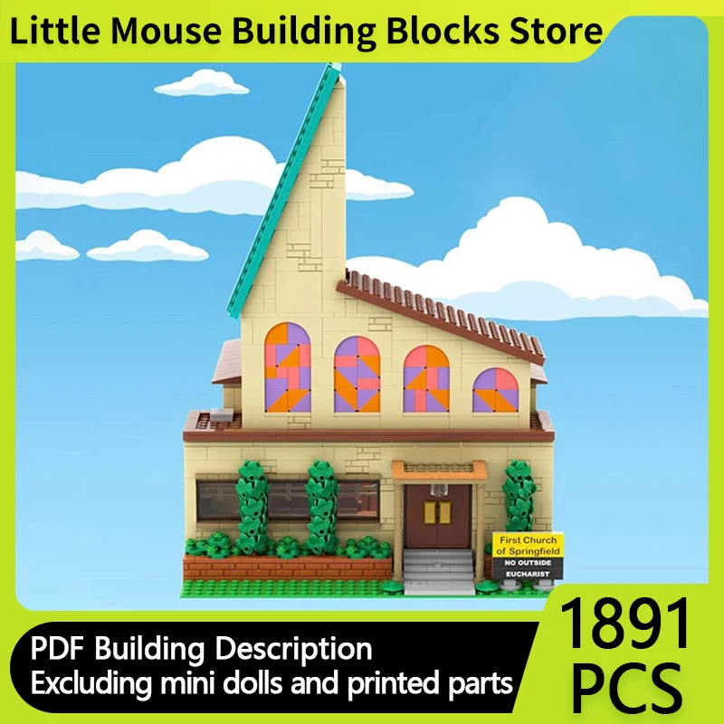 Popular Anime Street View Model MOC Building Brick Springfield Church Modular Technology Gift Holiday Assemble Children Toy Suit