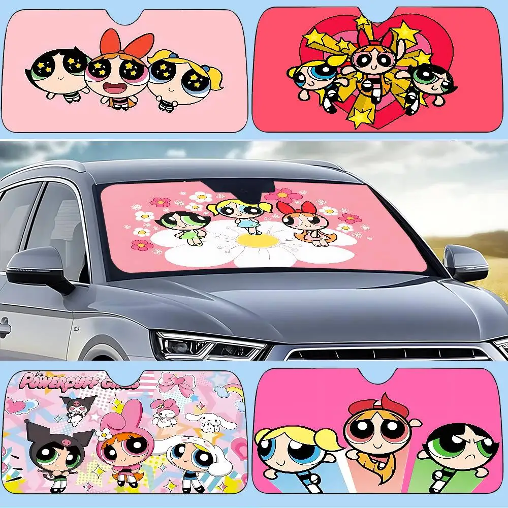 Cute-P-pOwerPuff-G- Girls Stylish And Trendy Windshield Sunshade, Car Windshield Cover, Car Sunshade Curtain, Car Sun Protection