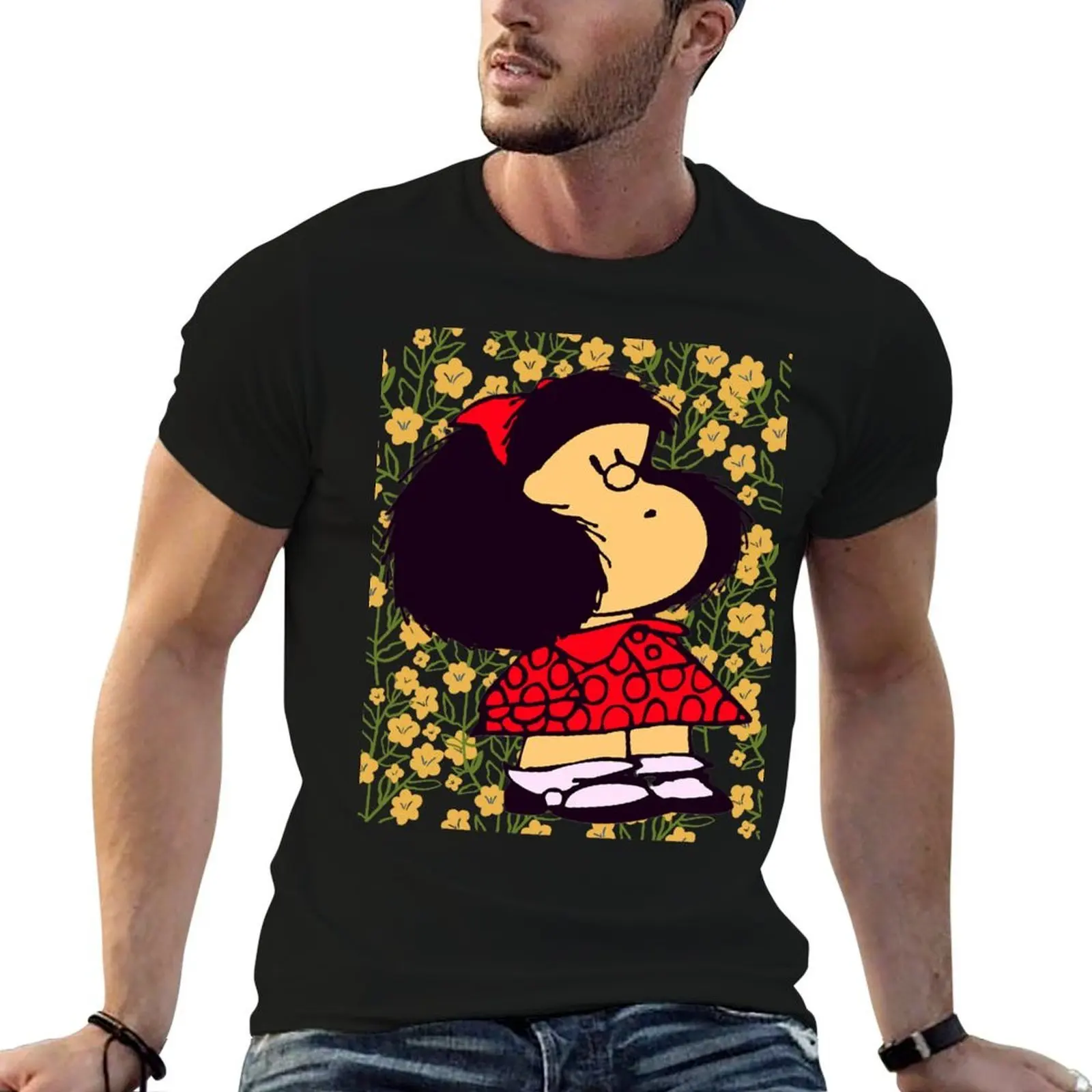 

Mafalda and flowers T-Shirt man t shirt summer t shirts for man pack white man tshirt T-Shirt