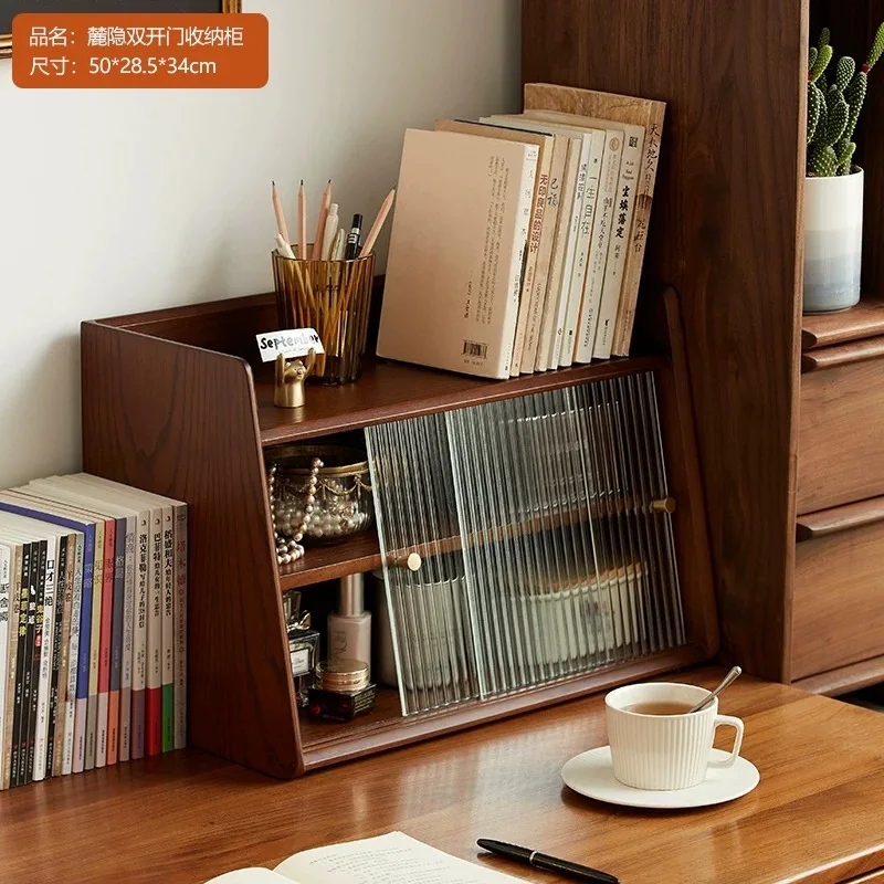 

HYS solid wood multi-layer desktop dust storage box dining table storage cabinet cup water cup tea set coffee cup rack