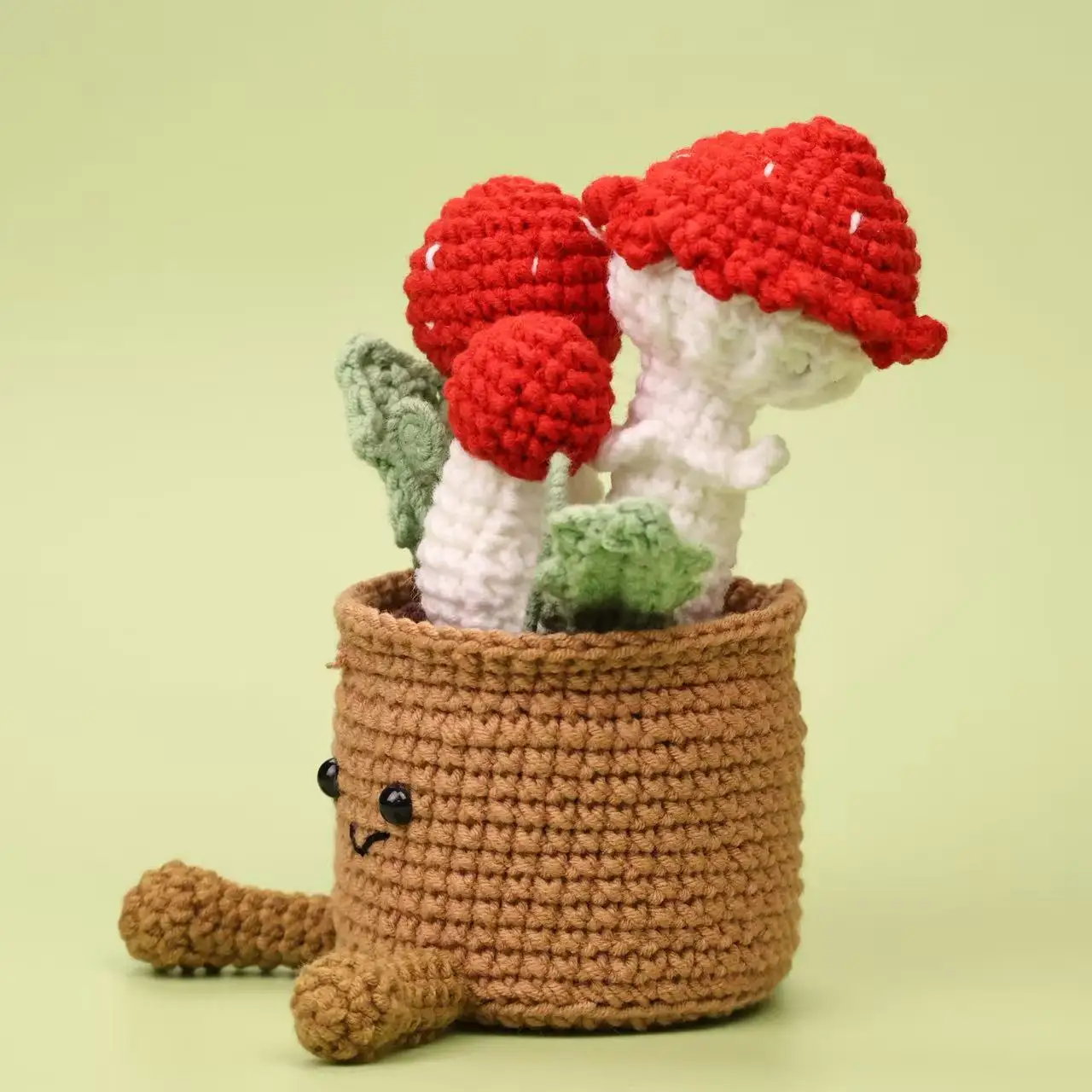 Gehäkelter Pilztopf, gestrickter Blumentopf, kreative künstliche Cartoon-Pflanze, niedliche Schreibtisch- und Bücherregal-Deko, Geschenk – Detail 3