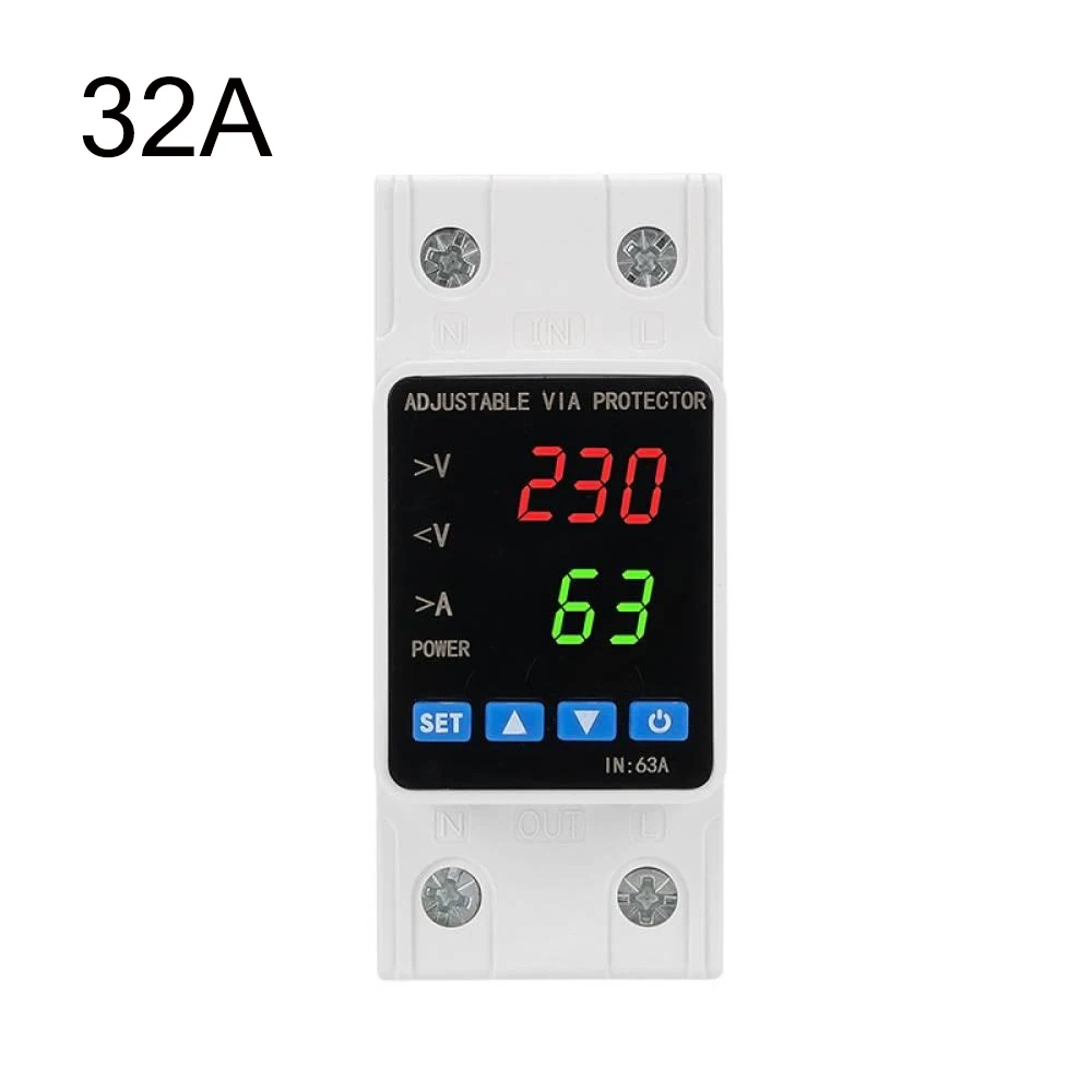 Single-Phase Adjustable over Voltage And under Voltage Protector 32A/40A/63A Overcurrent Overvoltage Protective Reset Switch