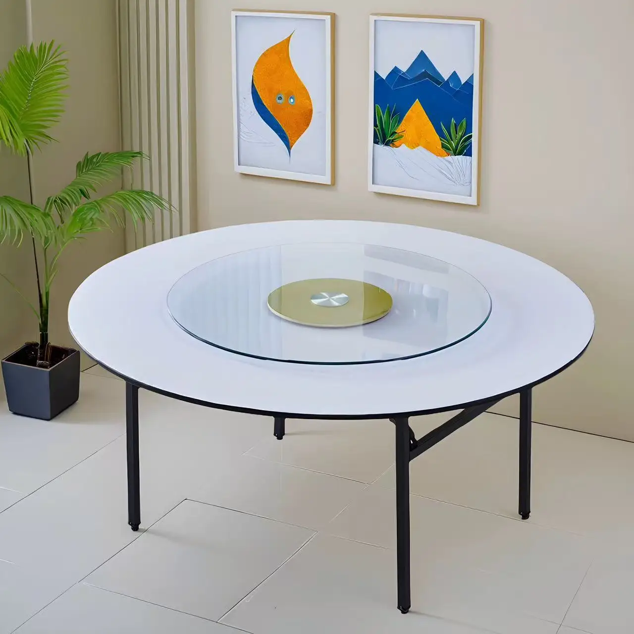 

*Banquet Round Hotel Commercial Furniture Banquet Metal Frame MDF Top Dining Banquet Table for Hotel