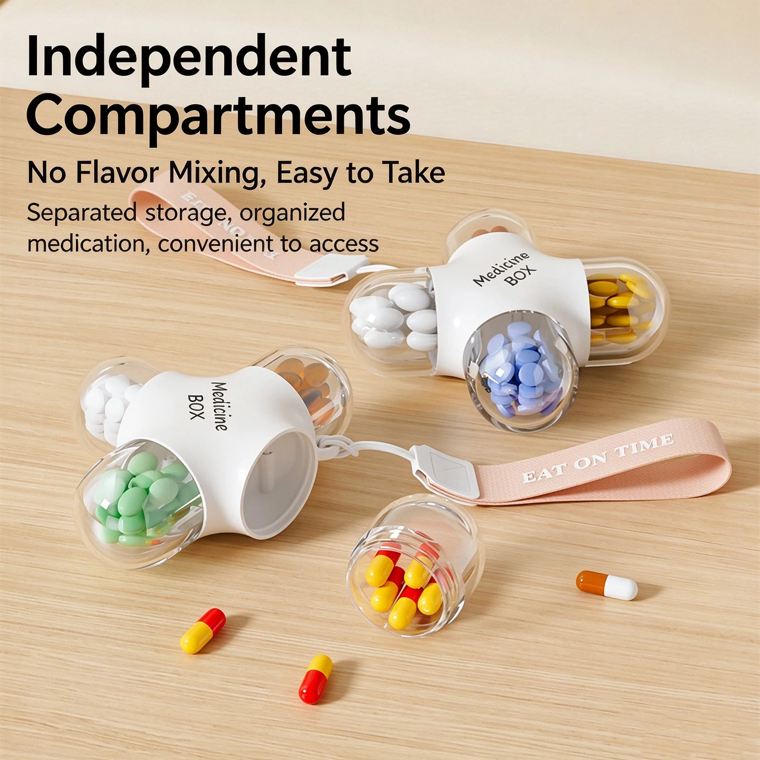 Portable Travel Pill Box Moisture Proof Mini Medicine Organizer with Lanyard Daily 4 Compartment Pill Container for Outdoor