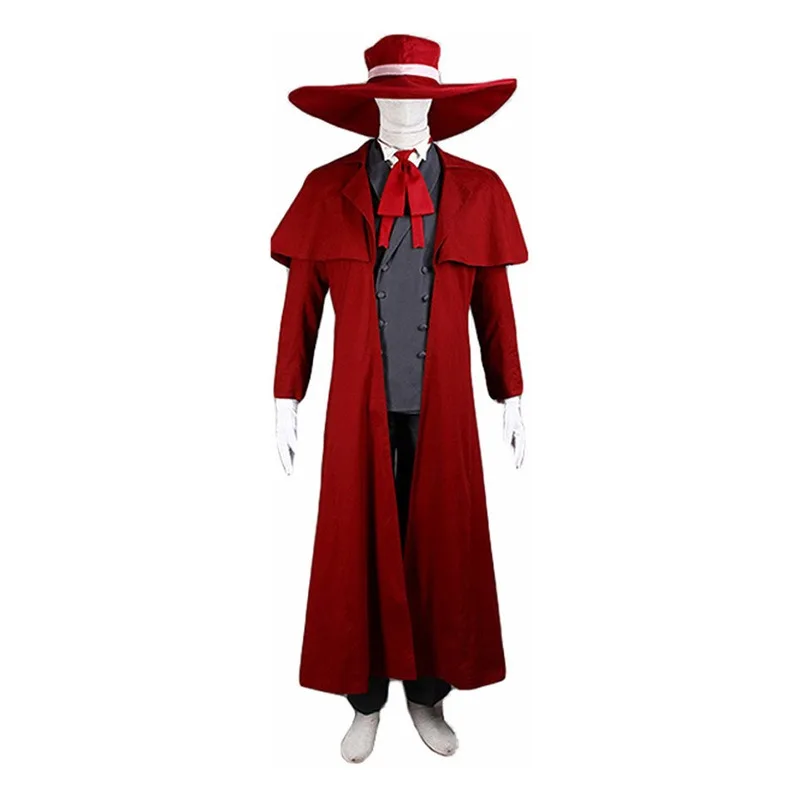 

Anime Alucard Cosplay Costume Comic Hellsing Red Trench Cosplay Vampire Hat Gloves Costume Halloween Carnival Suit For Men