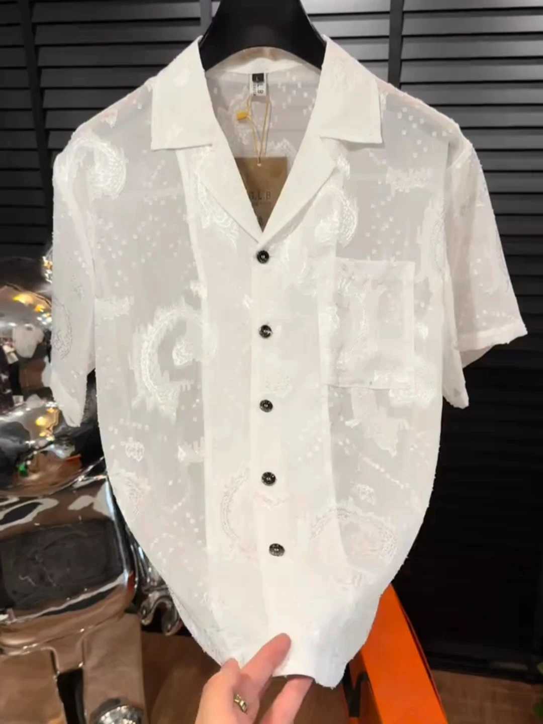 

Summer New Men's Shirt 8115 Cuban Collar Short Sleeve Luxury Versatile High-End Quality Fashionable Cool Handsome Slim Fit
