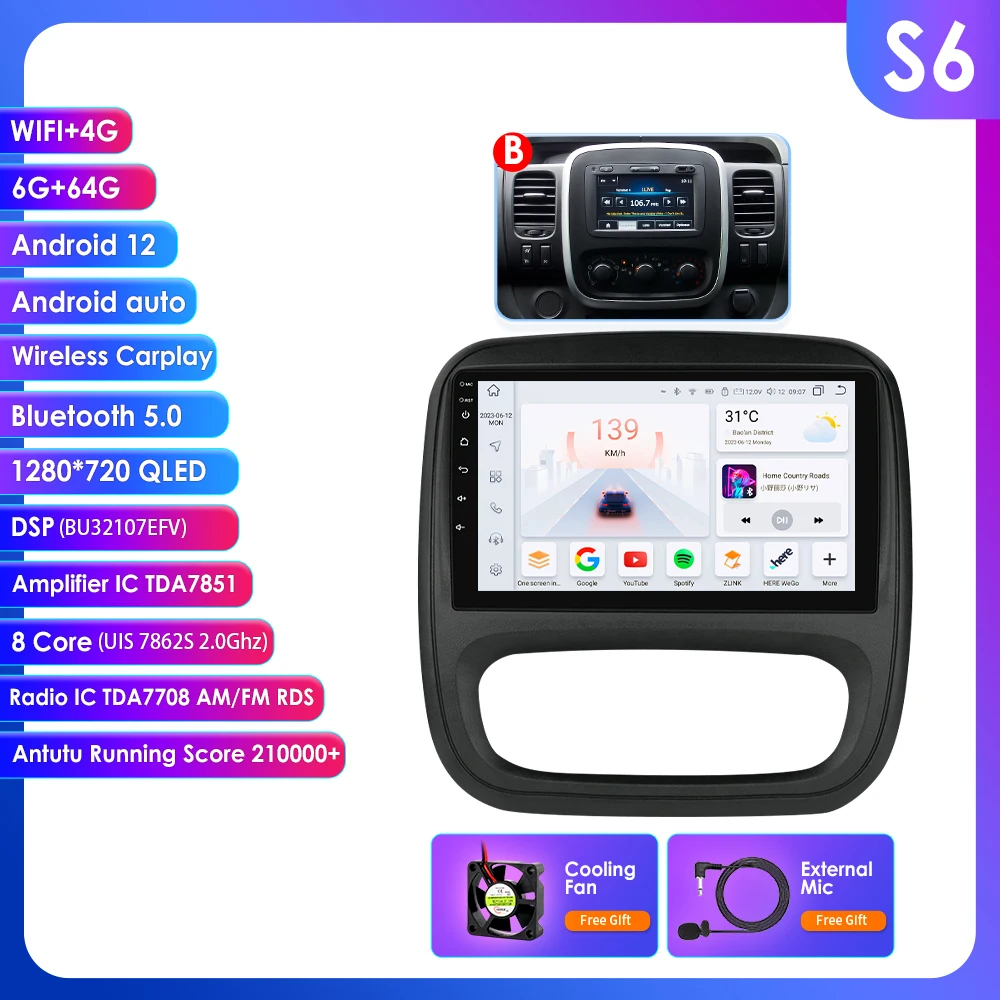 9" Hizpo 2Din CarPlay Android Auto Autoradio für Opel Vivaro B 2014 - 2018 Renault Trafic 2014 - 2021 RDS DSP GPS Navi BT 4G SWC 7