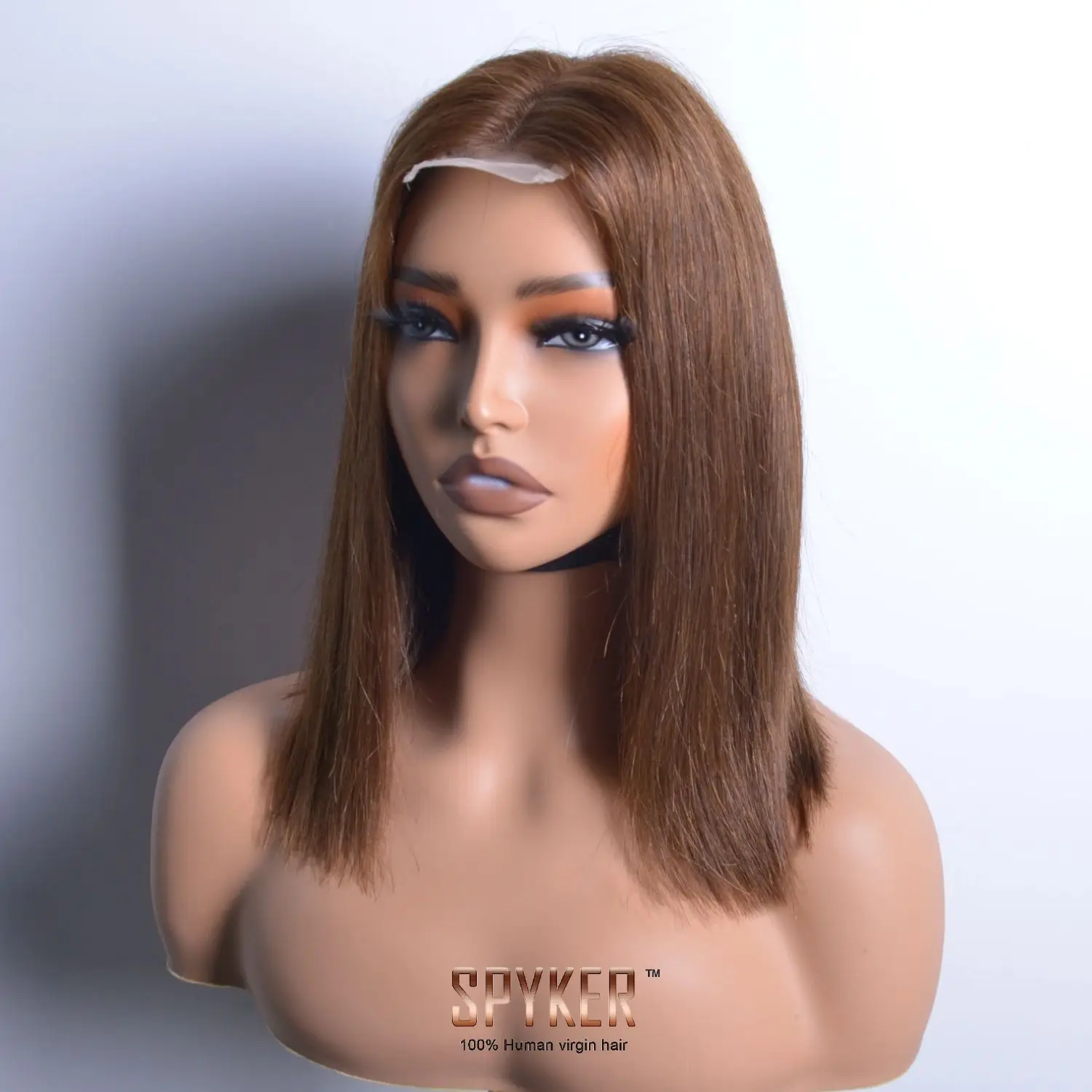 Wear and Go Glueless Virgin Brown Color Super Double Drawn Bone Straight 2x6 Kim K Lace Closure Blunt Cut Bob Wigs Human Hair