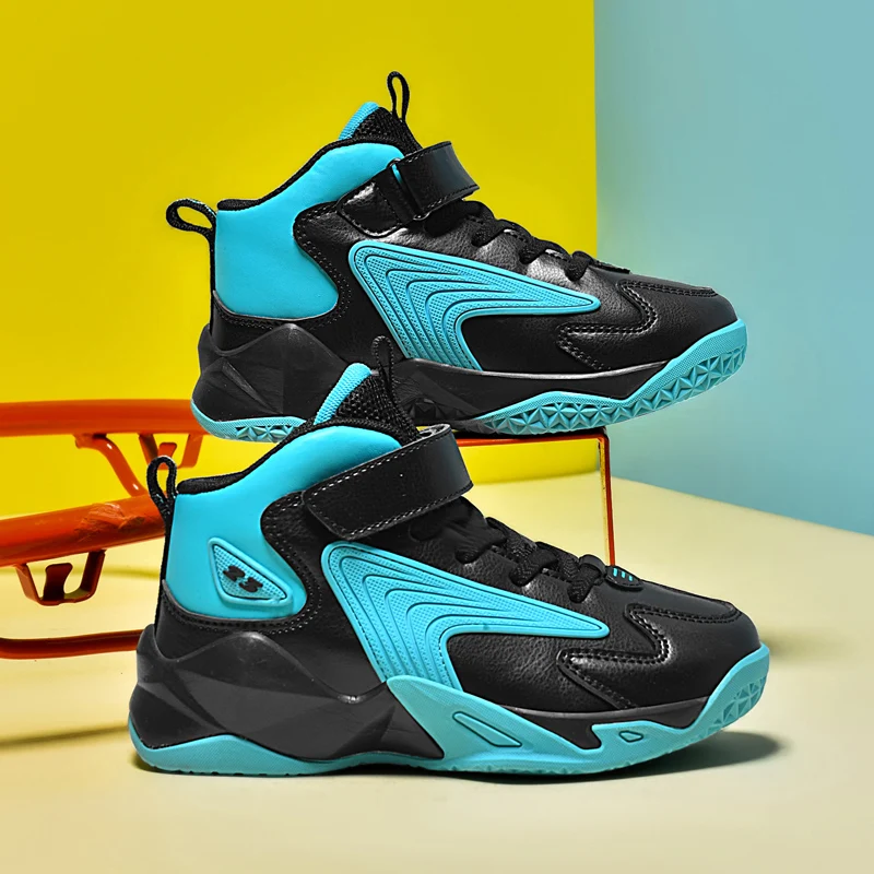 

Пара детских четырехсезонных кожаных баскетбольных кроссовок с высоким берцем, прочные тренировочные баскетбольные кроссовки, размеры 29-40,YT-T6872