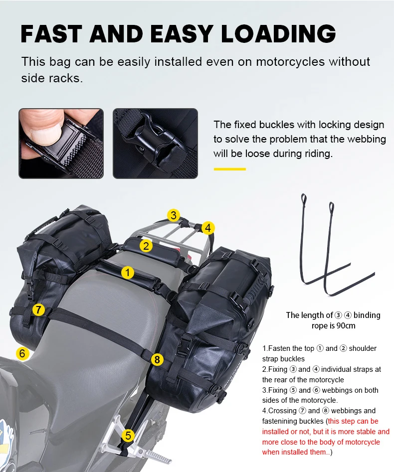 WILD HEART Wasserdichte Motorrad-Satteltaschen 24/36L, Seitentasche für den Rücksitz, Gepäck für Motorrad-Heckträger, stoßfest, langlebig – Detail 5