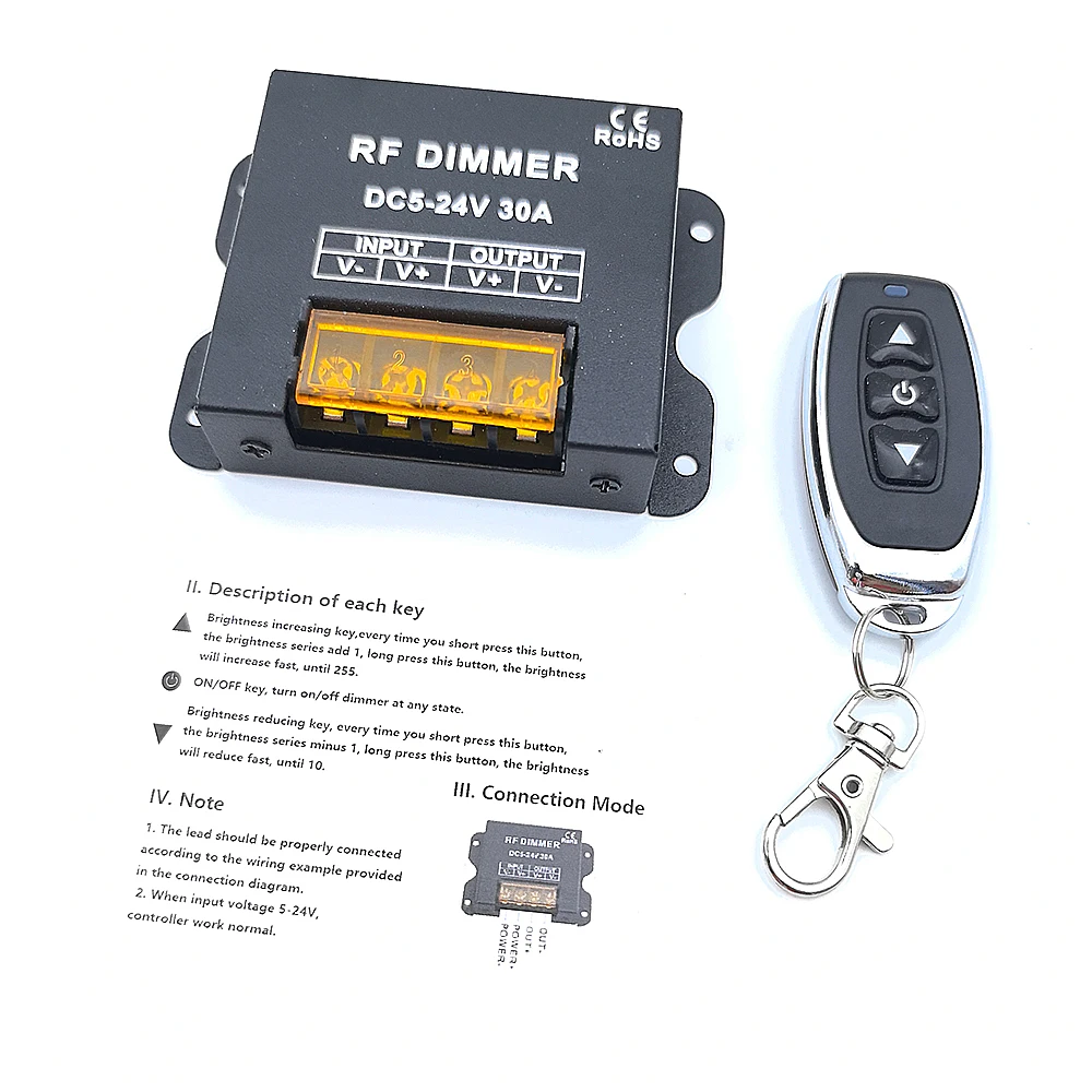 30A LED وحدة تحكم لخاصية تخفيض الإضاءة الجهد المنخفض 12-24 فولت مع 3 مفتاح جهاز التحكم عن بعد اللاسلكي للترددات اللاسلكية لشريط سلسلة الإضاءة LED لون واحد #6