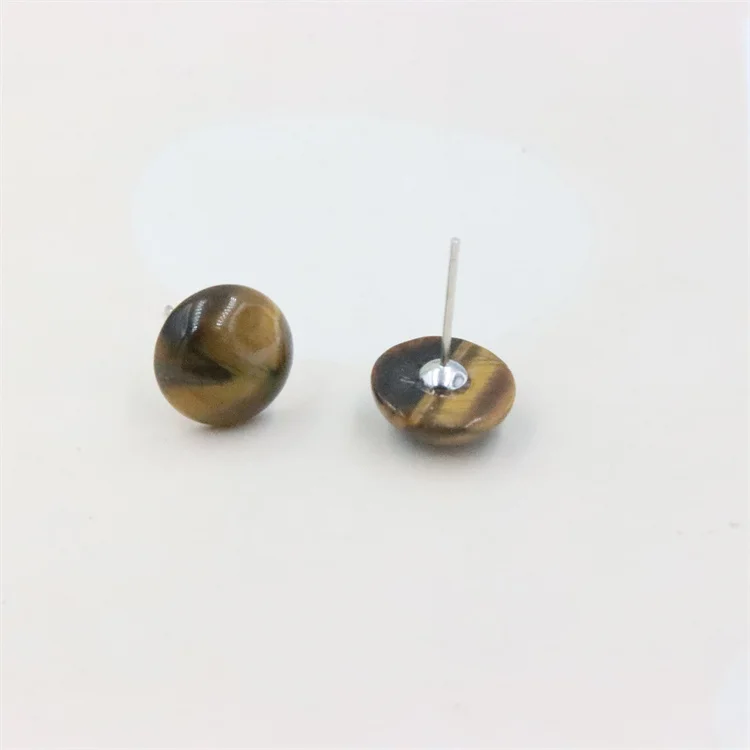 ZFSILVER 100% 925 Sterling Silver Fashion Natural Tiger Eye Stud Earrings For Women Girl Charm Jewelry Accessories Party Gift