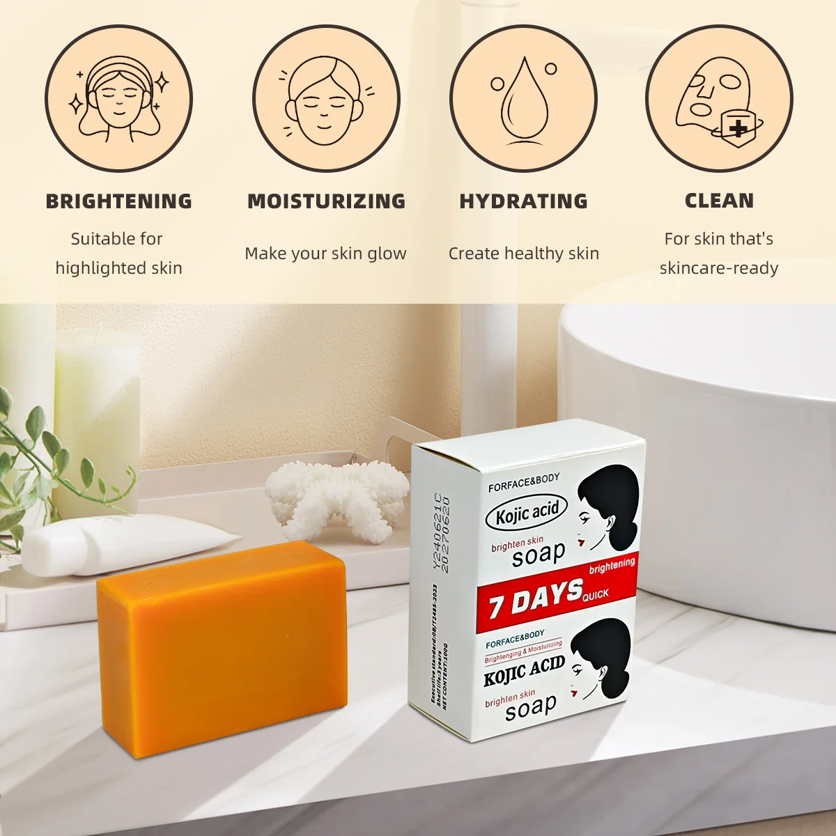 Kojic Acid Soap, Turmeric, Vitamin E Cleansing Soap, Fragrance Soap, Body Bath Soap, Brightens Skin Tone, Improves Dullness