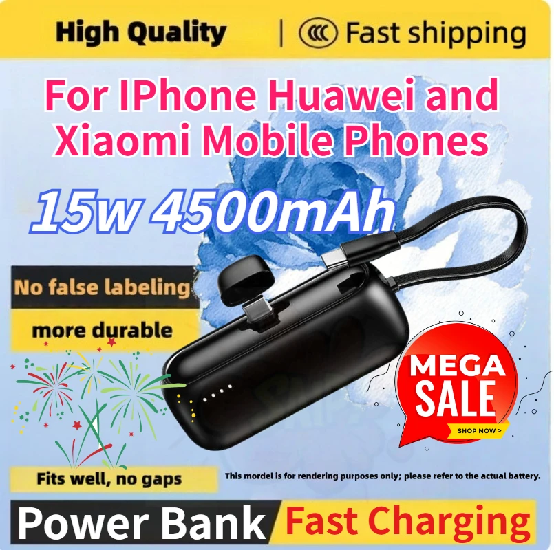 

Brand new 15w 4500mAh Mini Capsule Power Bank for IPhone Huawei and Xiaomi Mobile Phones High-quality PowerBank
