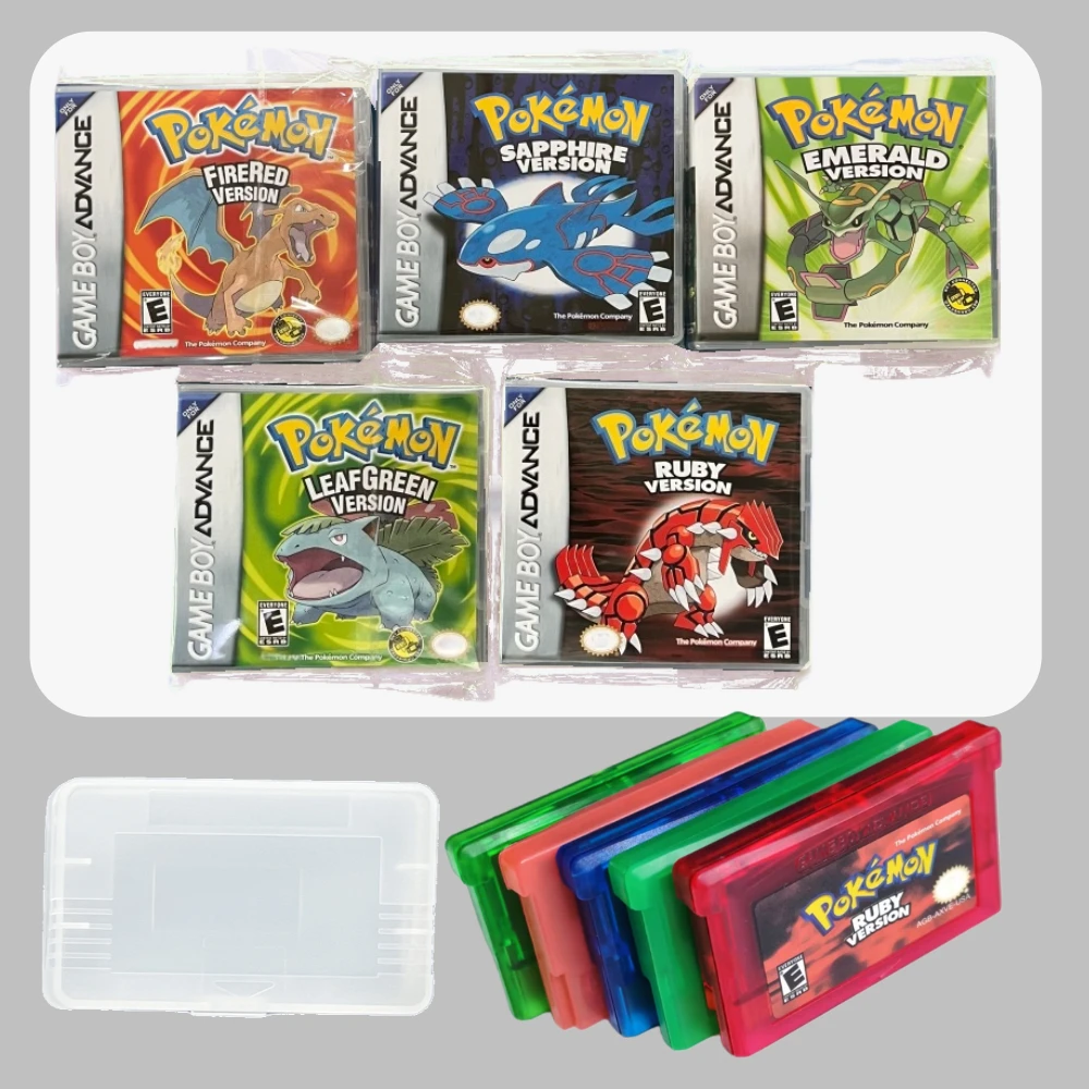 For 32 Bit Video Game Collection Game Cards Boxed Pokemon Series Emerald FireRed Leafgreen Ruby Sapphire 5 Versions GBA Game