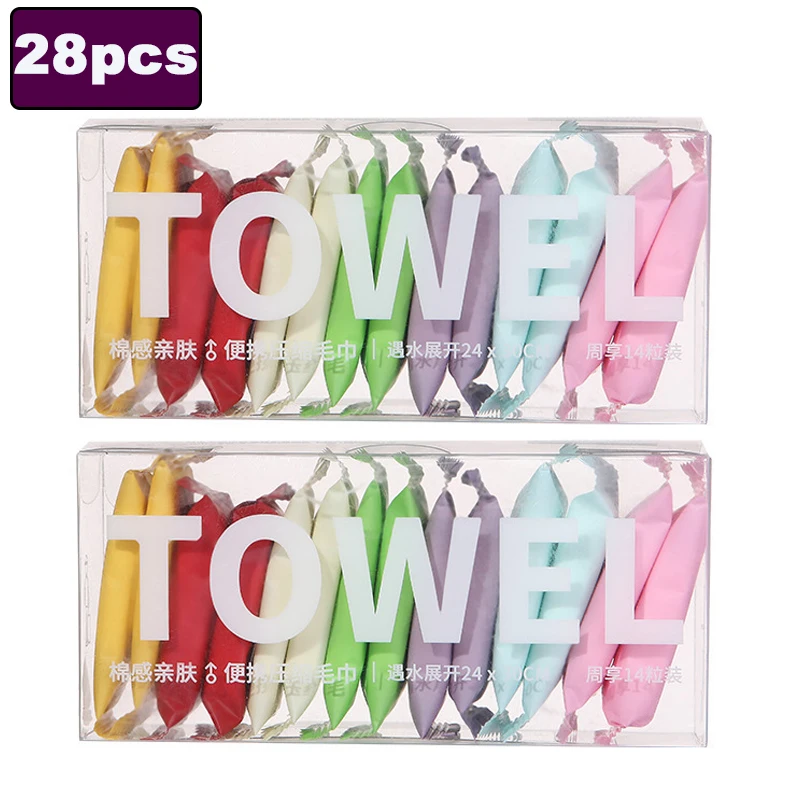 Gant de toilette jetable, serviette de voyage Portable, épaisse, compressée unique, nettoyage du visage, serviette carrée de beauté, 7/28 pièces