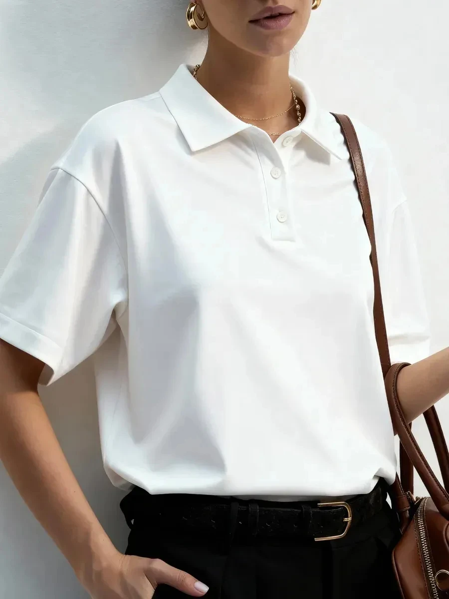 Summer Fashion Polo Shirts Casual Style Women's Men Breathable Golf Shirts Tee Tops Unisex Streetwear Trendy Oversized White Top