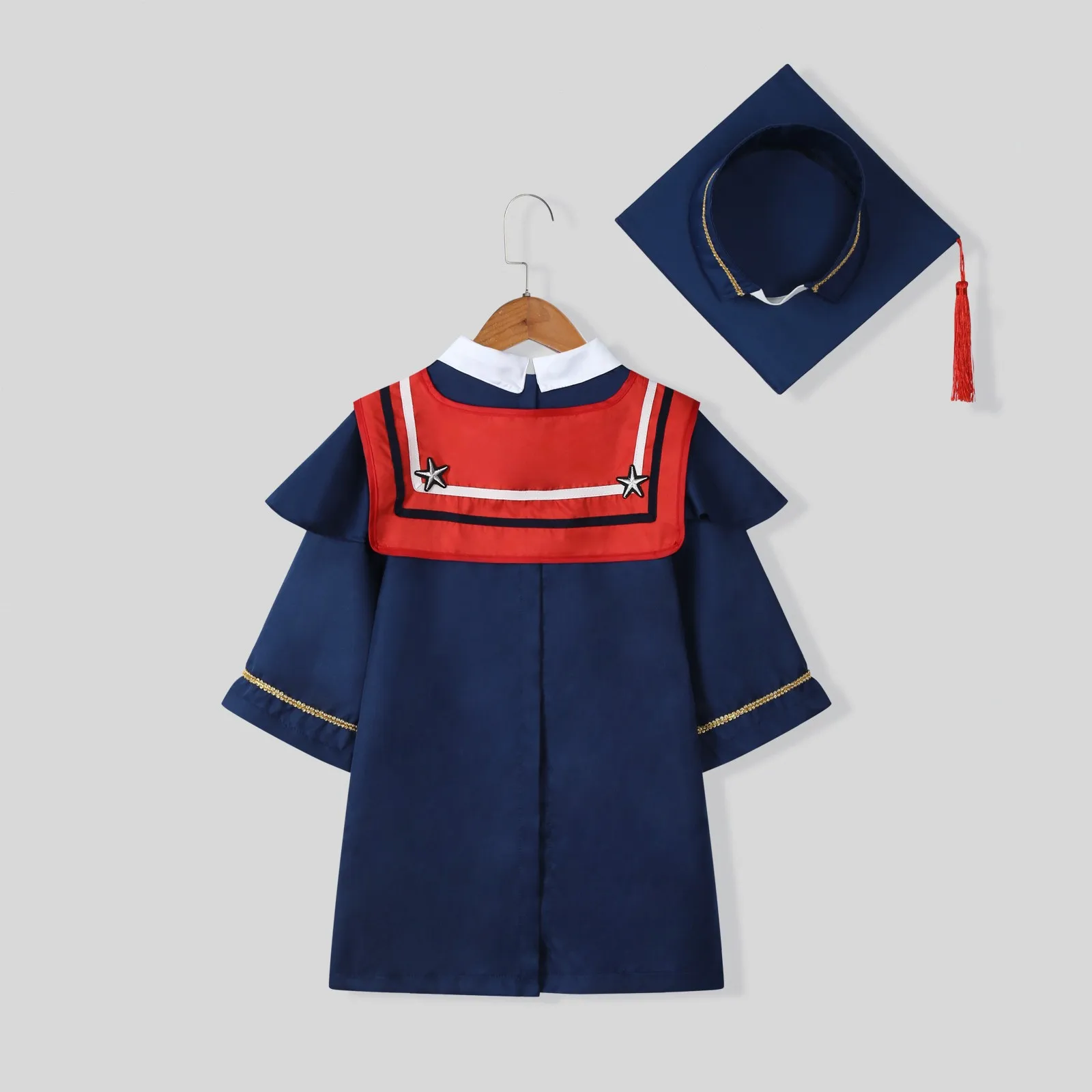 2024 New Arrival Graduation Ceremony Dress + Regalia Cap 2pcs Kindergarten Primary School Junior High School Students Graduation