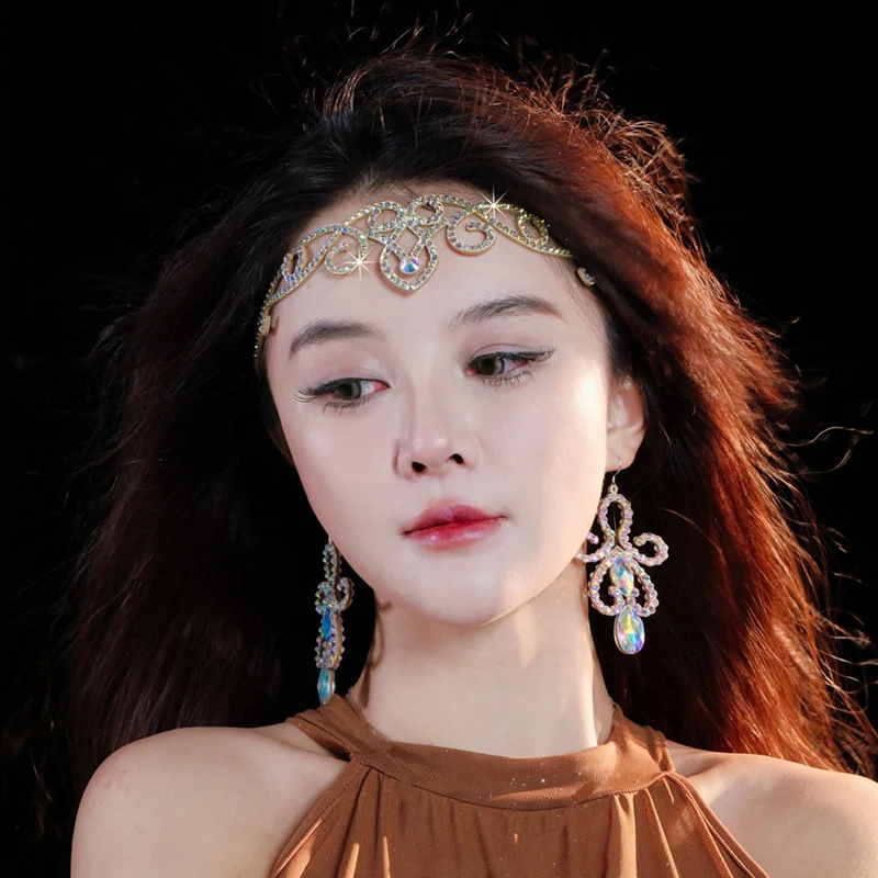 

Belly Dancing Performance Headdress Latin Dance Costume Rhinestone Bellydance Headdress Stick Drill Dance Accessory Prop
