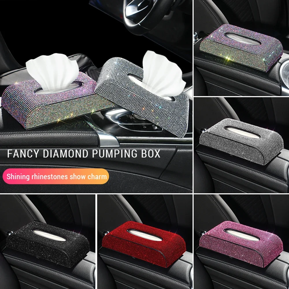 Rhinestone Crystal Car Tissue Box Holder Cube Napkin Dispenser Auto Decoration Styling Bling Car Interior Accessories for Women