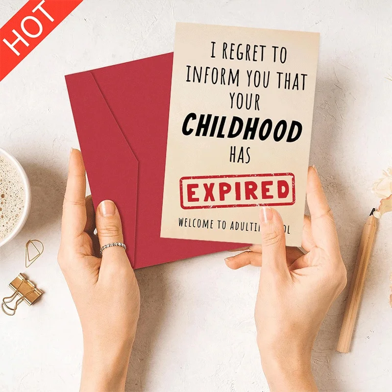 

Funny Adulting Greeting Card, Childhood Expired Humorous Card for Friends Birthday Graduation Welcome to Adulthood Gift Card