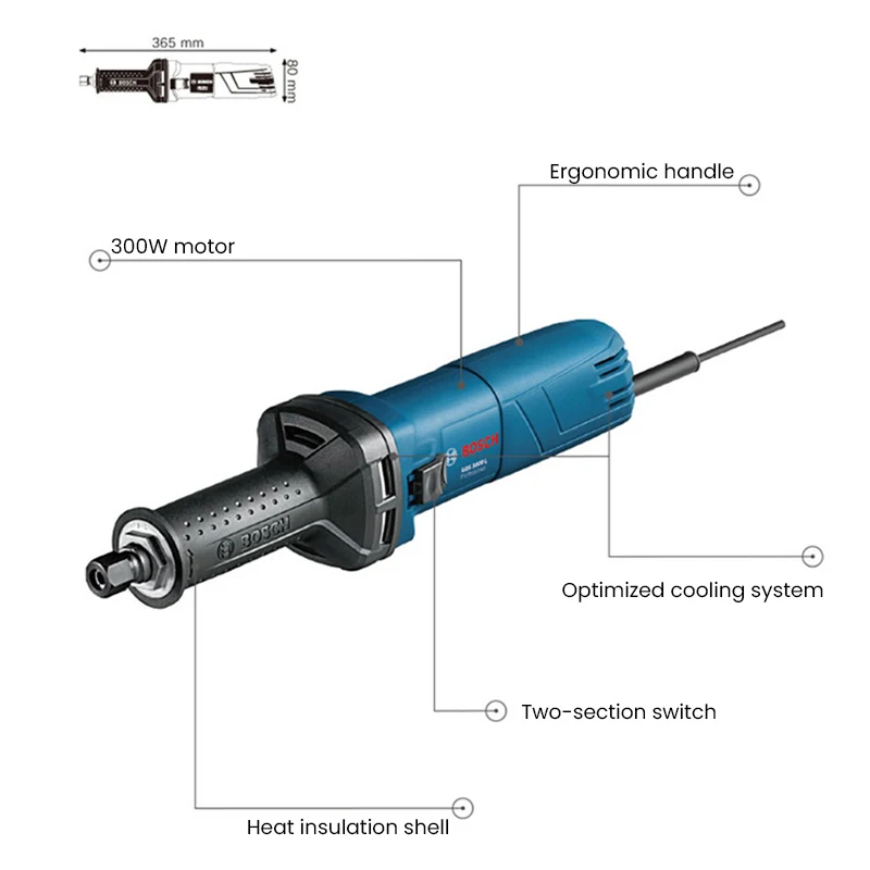 Bosch Professional Straight Grinder For Metal Wood GGS 3000L 6-8mm Chuck 300W Powerful Electric Grinder Polishing Rotary Tool