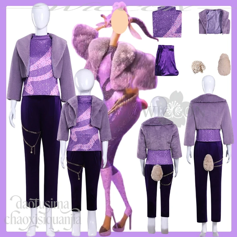 Kiraa Cosplay Anime Movie Animal 2 Costume Fashion Purple Glamorous Sparkly Stage Idol Uniform Furry Coat Pants Christmas Party