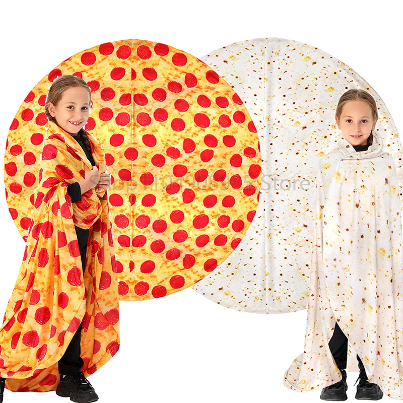 

Funny Food Halloween Unisex Boy Girls Dress Up Double Sided Blanket Pizza Blanket Children Tortilla Blanket Costume