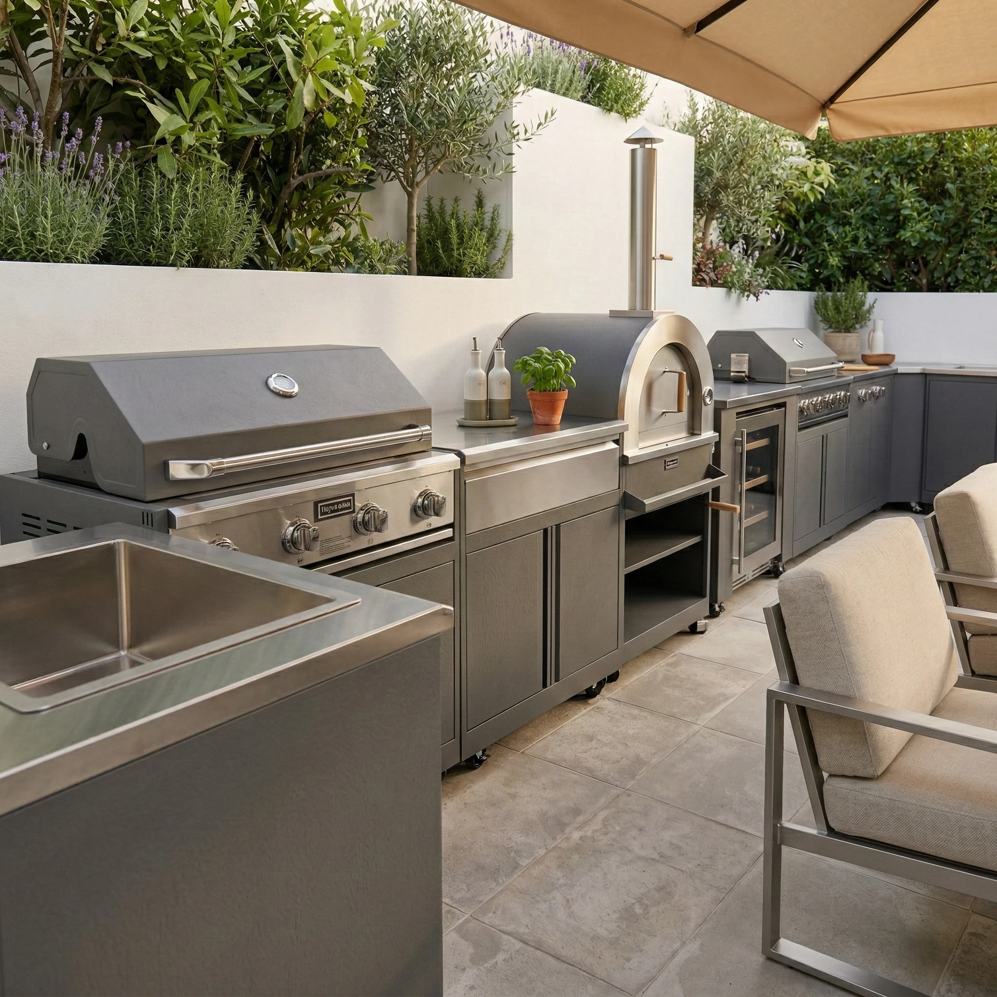 Modular Weatherproof 304 Stainless Steel Outdoor Kitchen with BBQ Grill & Sink, Durable Unit for Garden Patio Cooking