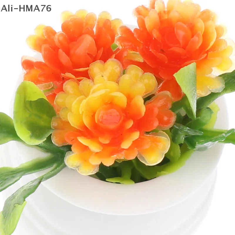 (HMA76)3Pcs 2025 1:12 Dollhouse Miniature Plastic Potted Flower Green Plant Toy for Children Dollhouse Decoration Random Color