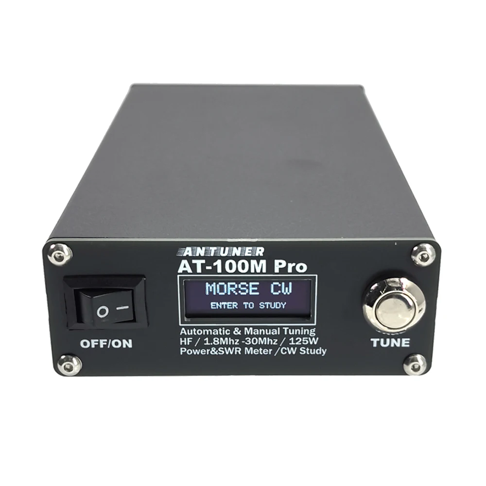 

AT100M Pro Antenna Tuner 1.8Mhz-30Mhz Automatic Manual Tuning Device 100W Power Meter SWR Meter Morse Code
