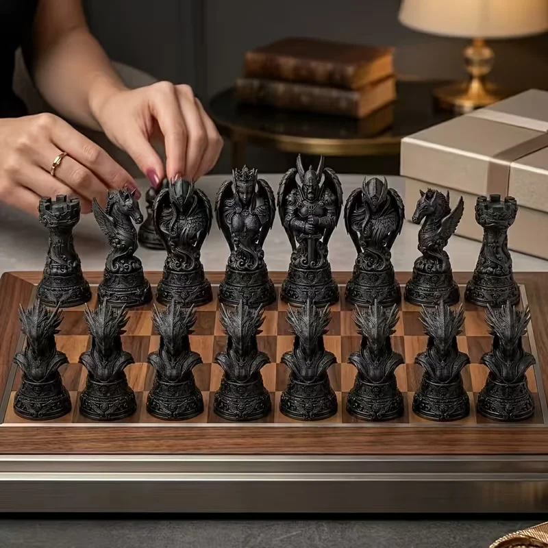 16 Pcs Black and White Angel Series Chess Desktop Decoration Ornament