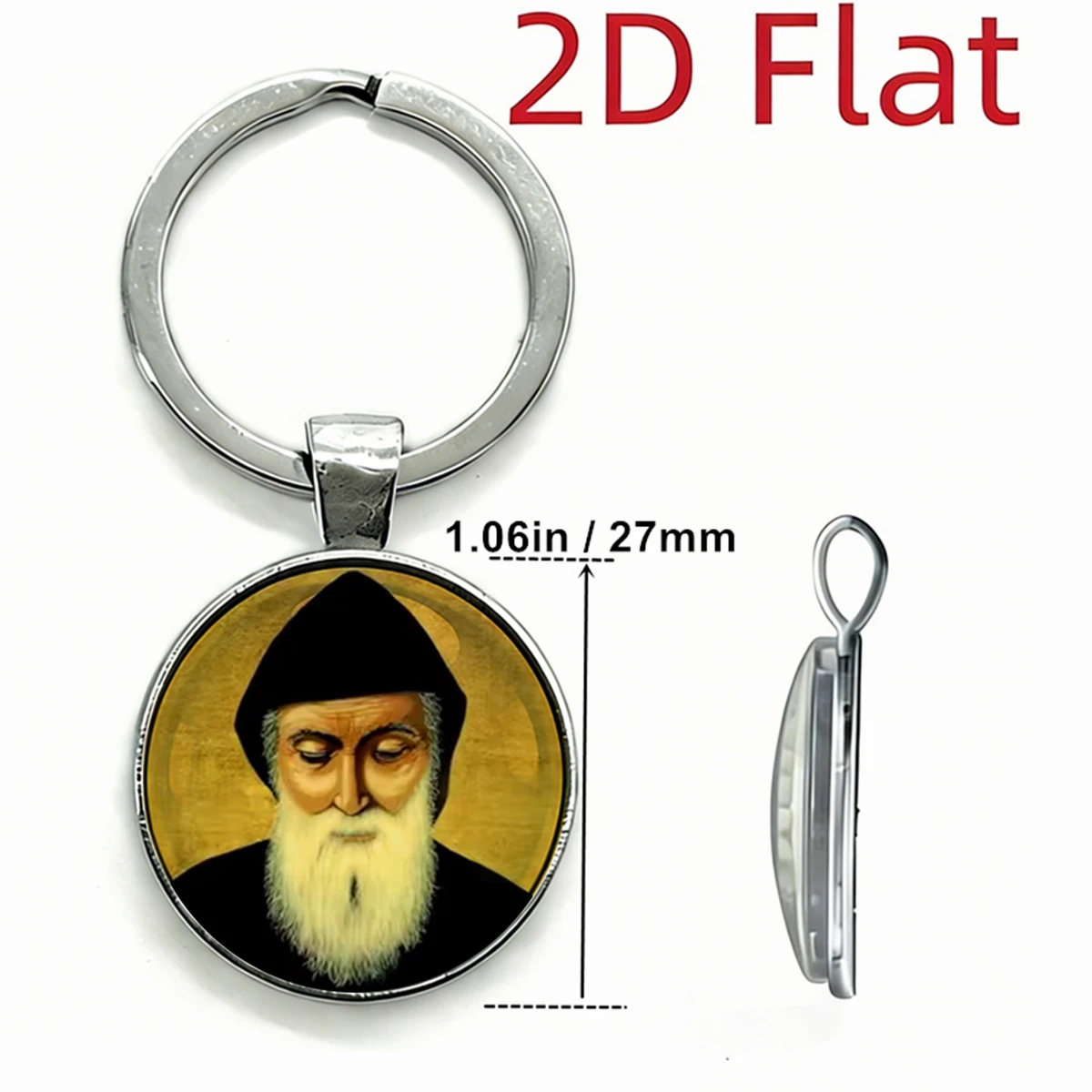 1PC Orthodox Church Saint Charbel Glass Medal Pendant Keychain for Women Men Metal Keyring Amulet Protection Jewelry 2D Key Ring