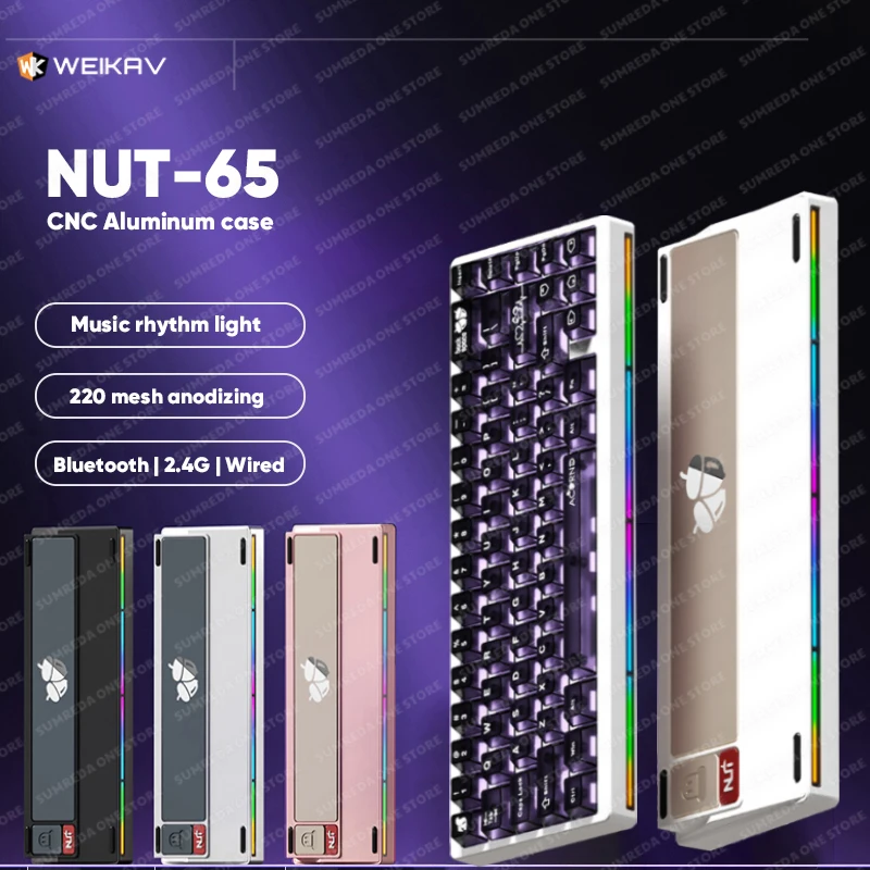 

WEIKAV NUT65 Lucky65 V3 Wireless Gaming Aluminium Mechanical Keyboard Bluetooth 2.4G TYPE-C Wired RGB Hotswap Gamer Keyboard