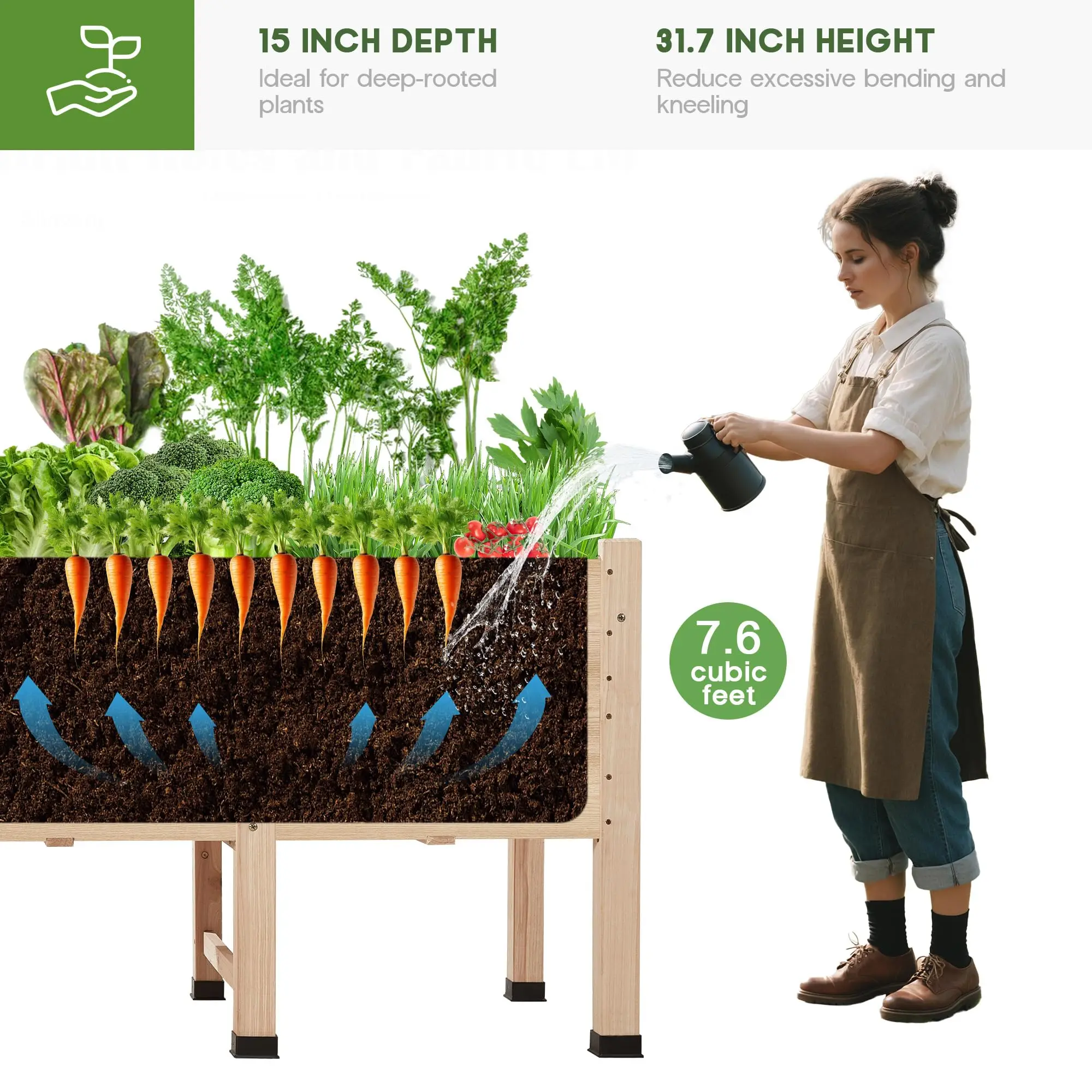 4x2 Ft Raised Garden Bed - Features Legs, Drainage Holes