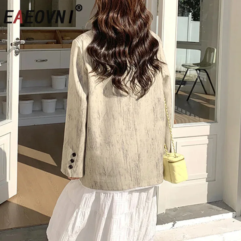 EAEOVNI Giacca da abito con fiocco in pizzo impiombato per donna Moda colletto dentellato Tasche con bottoni Cappotto giacca versatile 2025 Nuovo 1A1133