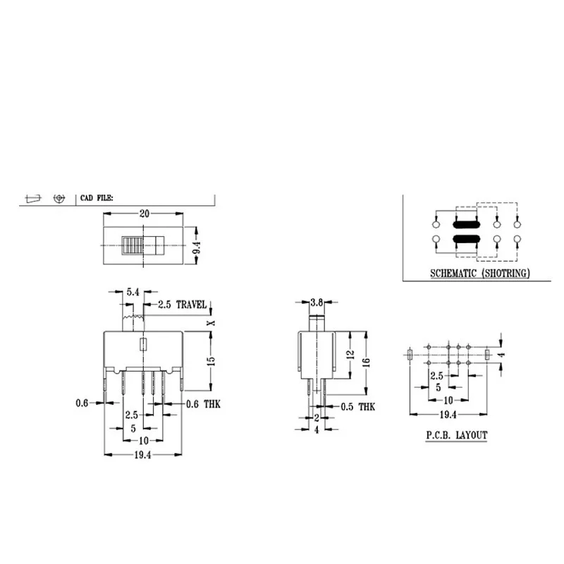 5PCS/LOT SS-23E01 Toggle switch Sliding switch 2P3T three-speed eight-pin audio power amplifier switch Toy switch