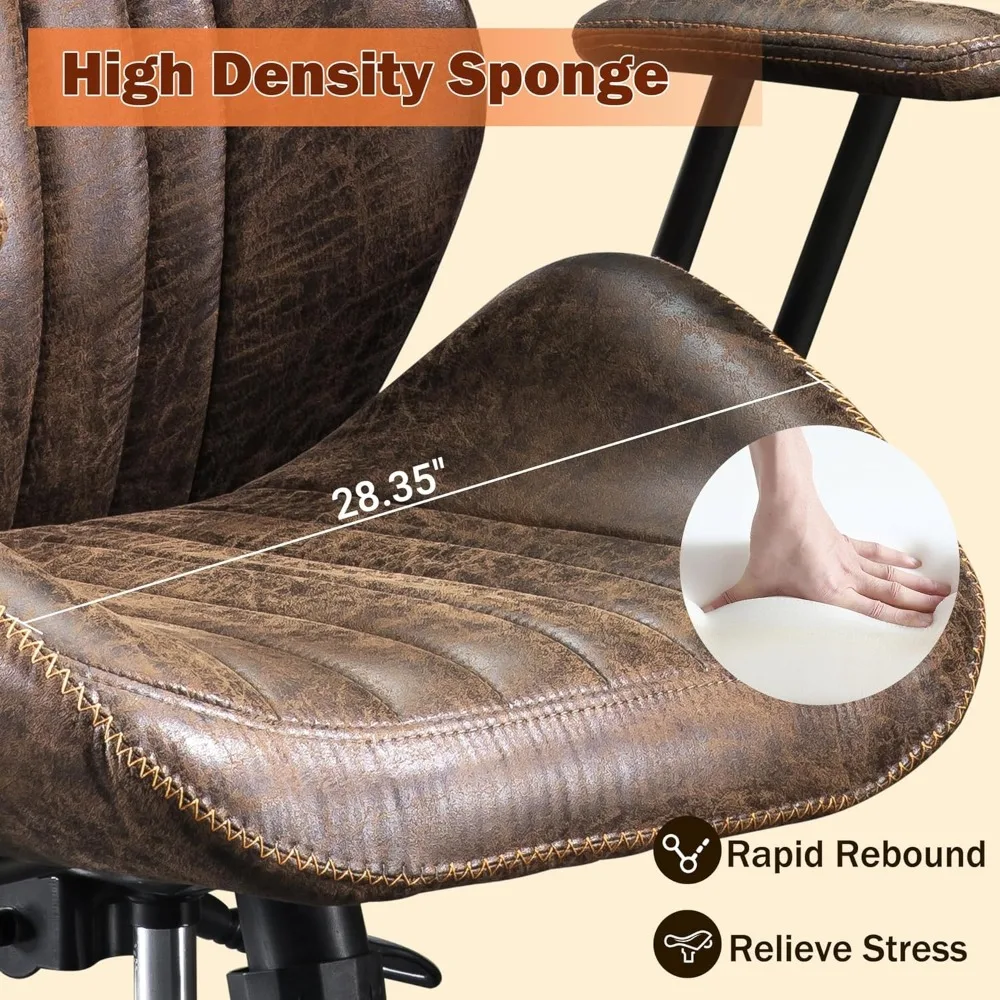 High Back Padded Headrest Office Chair, Suede Ergonomic Boss Chair, Adjustable Height Home Office Chair