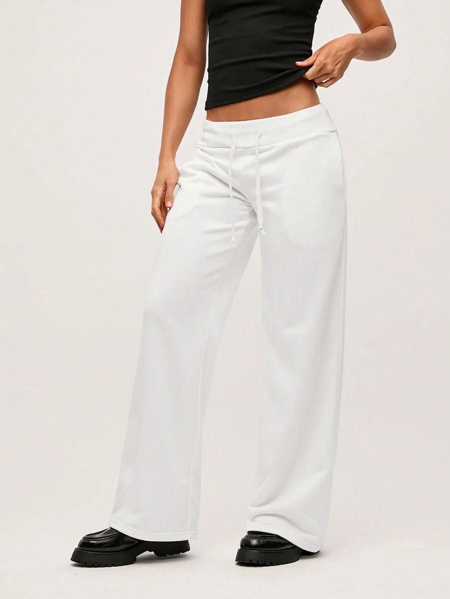 

Women's Solid Color Knit Low Waist Wide Leg Sweatpants