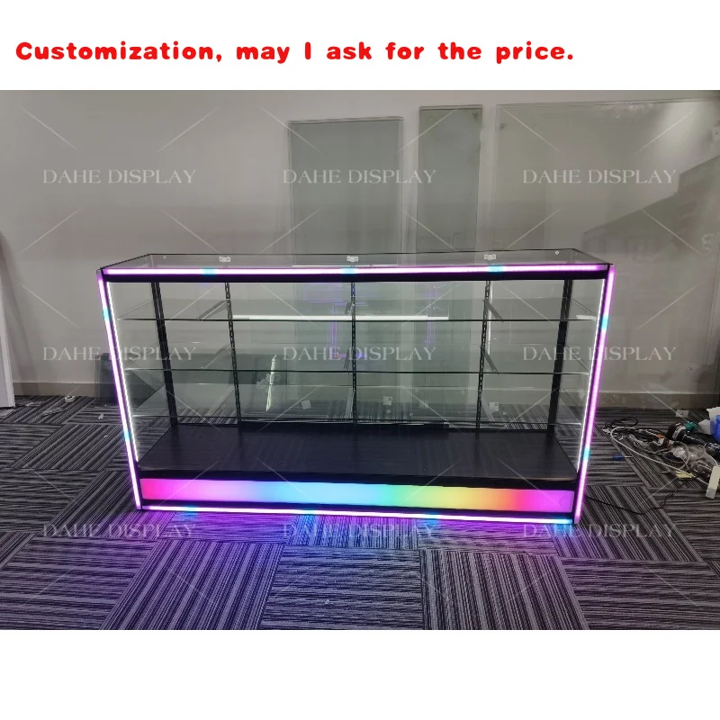 

custom.Newest Design Vitrine Display Cabinets with Led Light Smoke Shop Shelves Store Aluminum Frame Glass Locking Showc