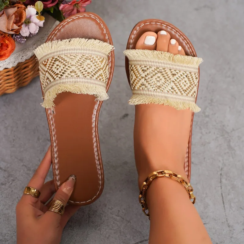

Women's Shoes 2025 Open Toe Women's Slippers Casual Daily Slippers Color Matching Plus Size Flat with Outdoor Sandals