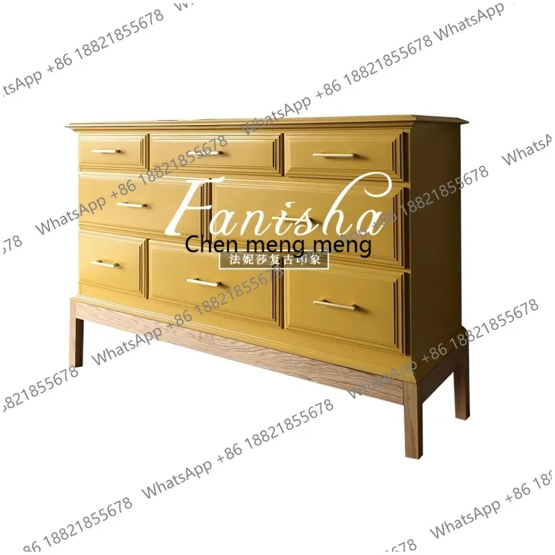 French Retro Solid Wood Living Room Wall-Mounted Decorative Cabinet American Style   Storage Cabinet with Drawers Side Cabinet