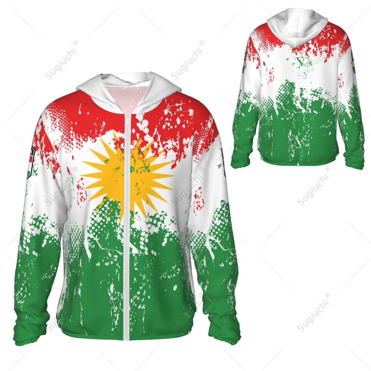 Kurdistan Flag Flag Sun Protection Hoodie Sunscreen Clothes Fishing Cycling Running Quick Dry Long Sleeve With Zipper Polyester